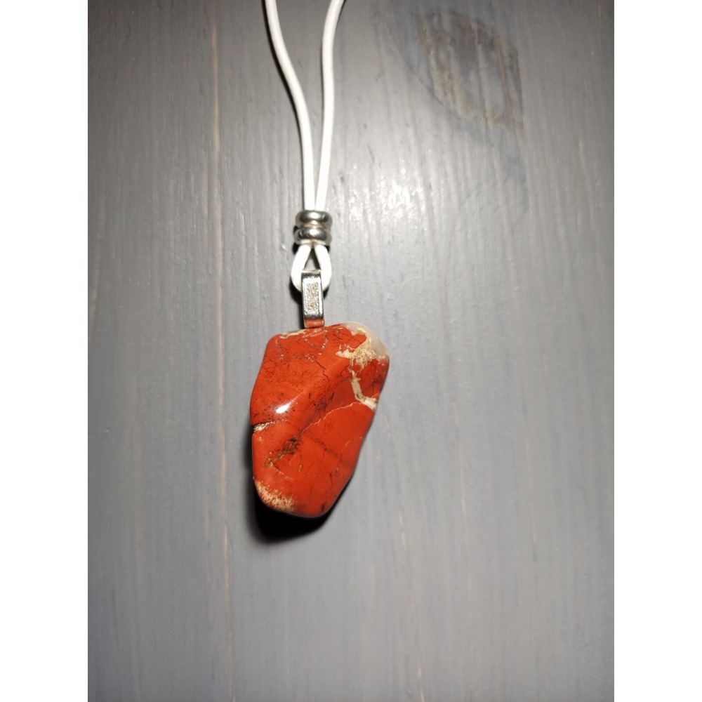 Red Jasper Stone Pendant Necklace White Waxed‎ Cord 17in Adjustable Break Away